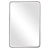 Uttermost Aramis silver wall mirror with a sleek rectangular frame hanging on a modern wall.