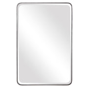 Uttermost Aramis silver wall mirror with a sleek rectangular frame hanging on a modern wall.
