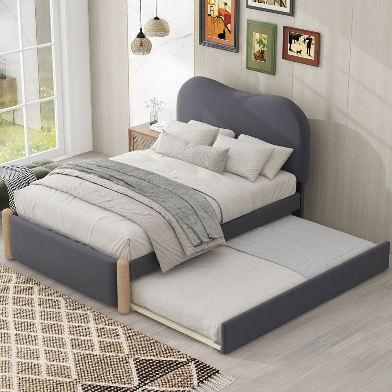 Upholstered Platform Bed With Wood Supporting Feet And Trundle - R&R Furniture Gallery (Fountain Valley, CA)