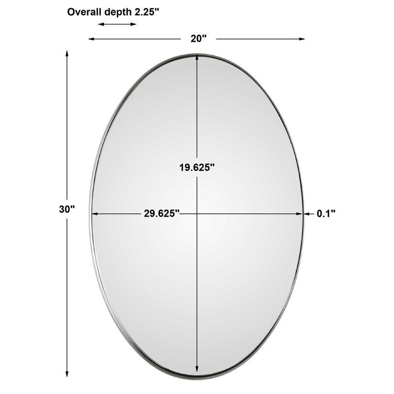 Uttermost Pursley oval wall mirror with brushed nickel finish, featuring a sleek and modern design for elegant wall decor.