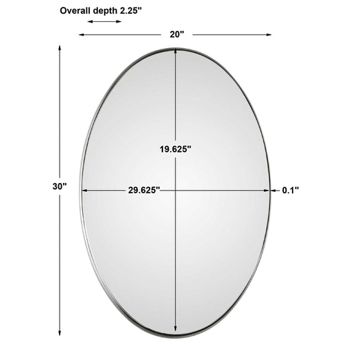 Uttermost Pursley oval wall mirror with brushed nickel finish, featuring a sleek and modern design for elegant wall decor.