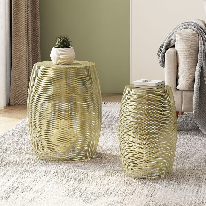Modern Round Metal Hollow Side Table Set With Openwork Design - Gold - R&R Furniture Gallery (Fountain Valley, CA)