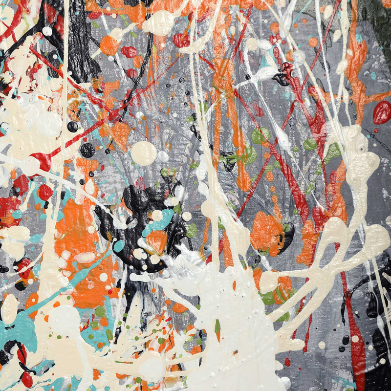 Hand painted pearl silver canvas art by Uttermost featuring an abstract, organized chaos design for modern home decor.