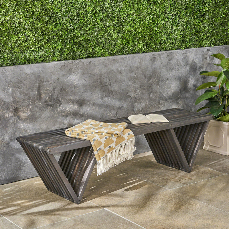 Gloaming - Outdoor Bench With Slat Design And Triangular Base - R&R Furniture Gallery (Fountain Valley, CA)