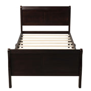 DreamHaus platform bed frame with wood slat support, sleigh-style headboard and footboard, designed for mattress foundation.