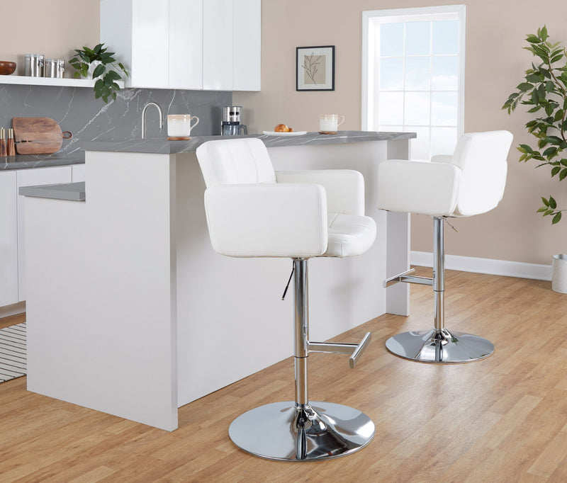 Lumi Source Stout adjustable barstool with swivel, bar height (28-30 inches), featuring a modern design and cushioned seat.