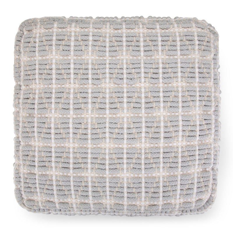 Simpli-Home Noreen upholstered square pouf, beige accent pouf with soft fabric, perfect for seating or decorating living rooms.