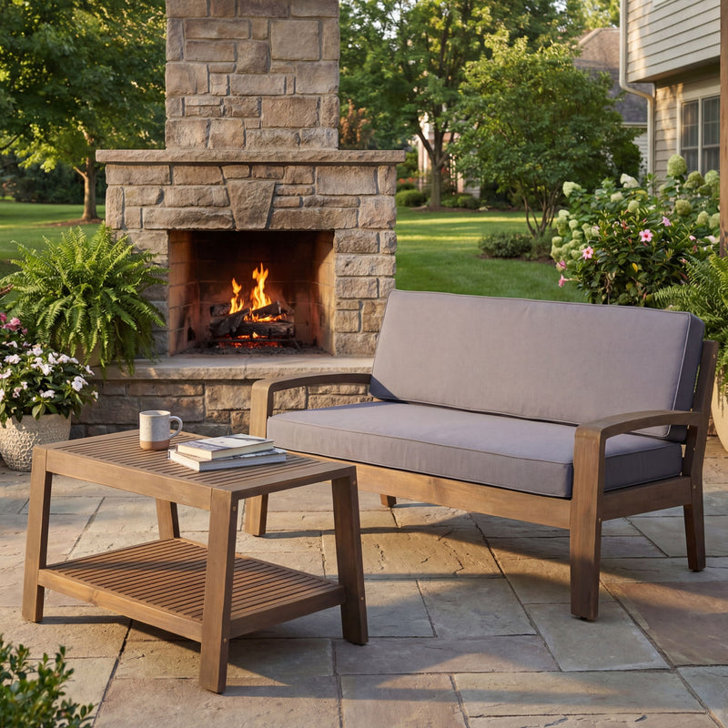 2 Piece Outdoor Conversation Set (Loveseat & Coffee Table With Water-Resistant Cushions) - R&R Furniture Gallery (Fountain Valley, CA)