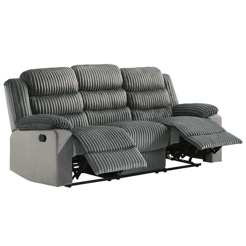 Lesley - Motion Sofa - Gray Corduroy & Velvet - R&R Furniture Gallery (Fountain Valley, CA)