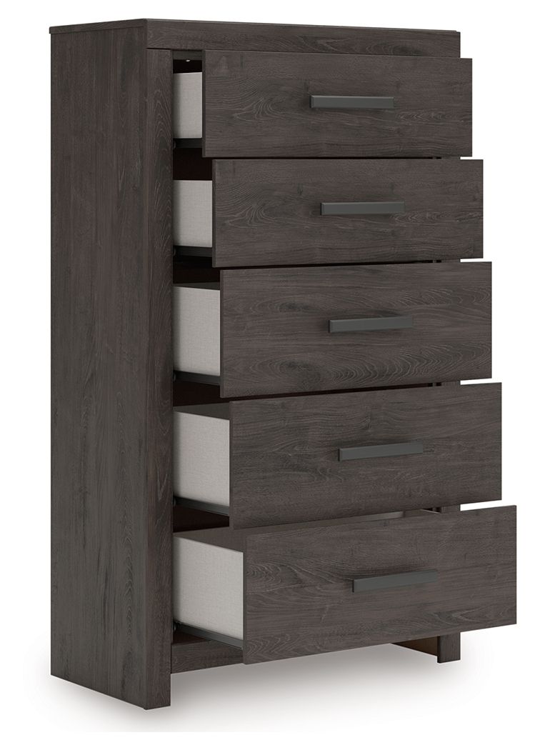 Prendonea - Five Drawer Chest - Charcoal - R&R Furniture Gallery (Fountain Valley, CA)