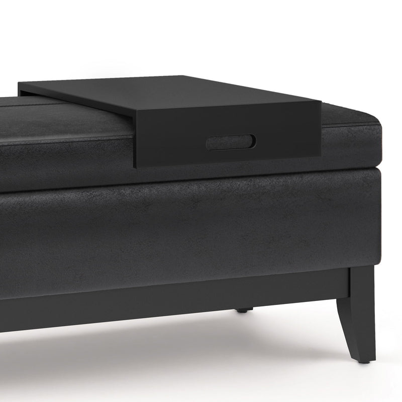 Oregon - Storage Ottoman Bench With Tray - Distressed Black - R&R Furniture Gallery (Fountain Valley, CA)