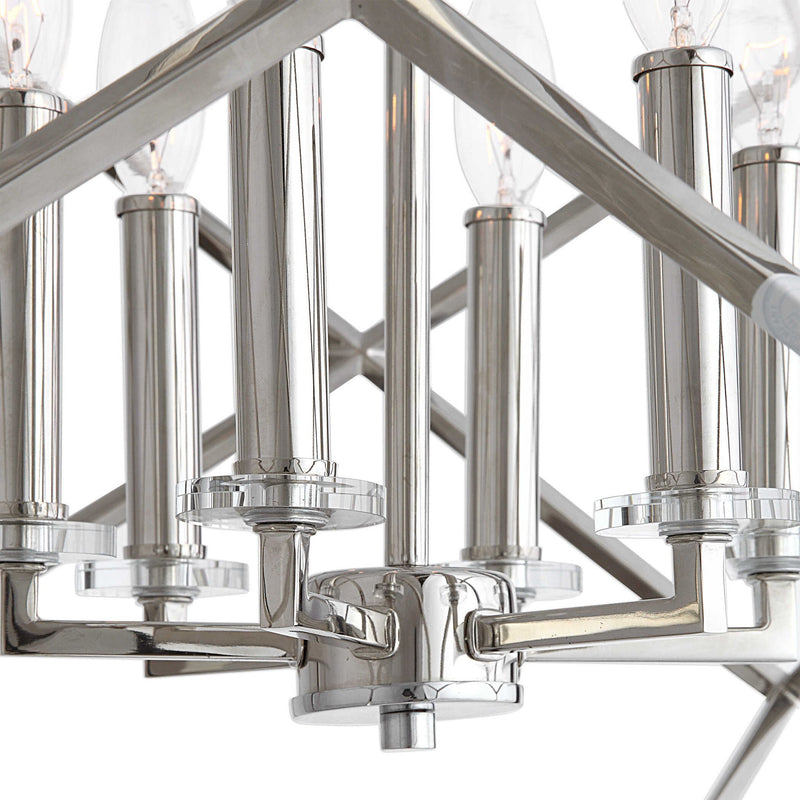 Uttermost Euclid 6-light nickel cube pendant lighting fixture with modern geometric design and sleek metal finish.