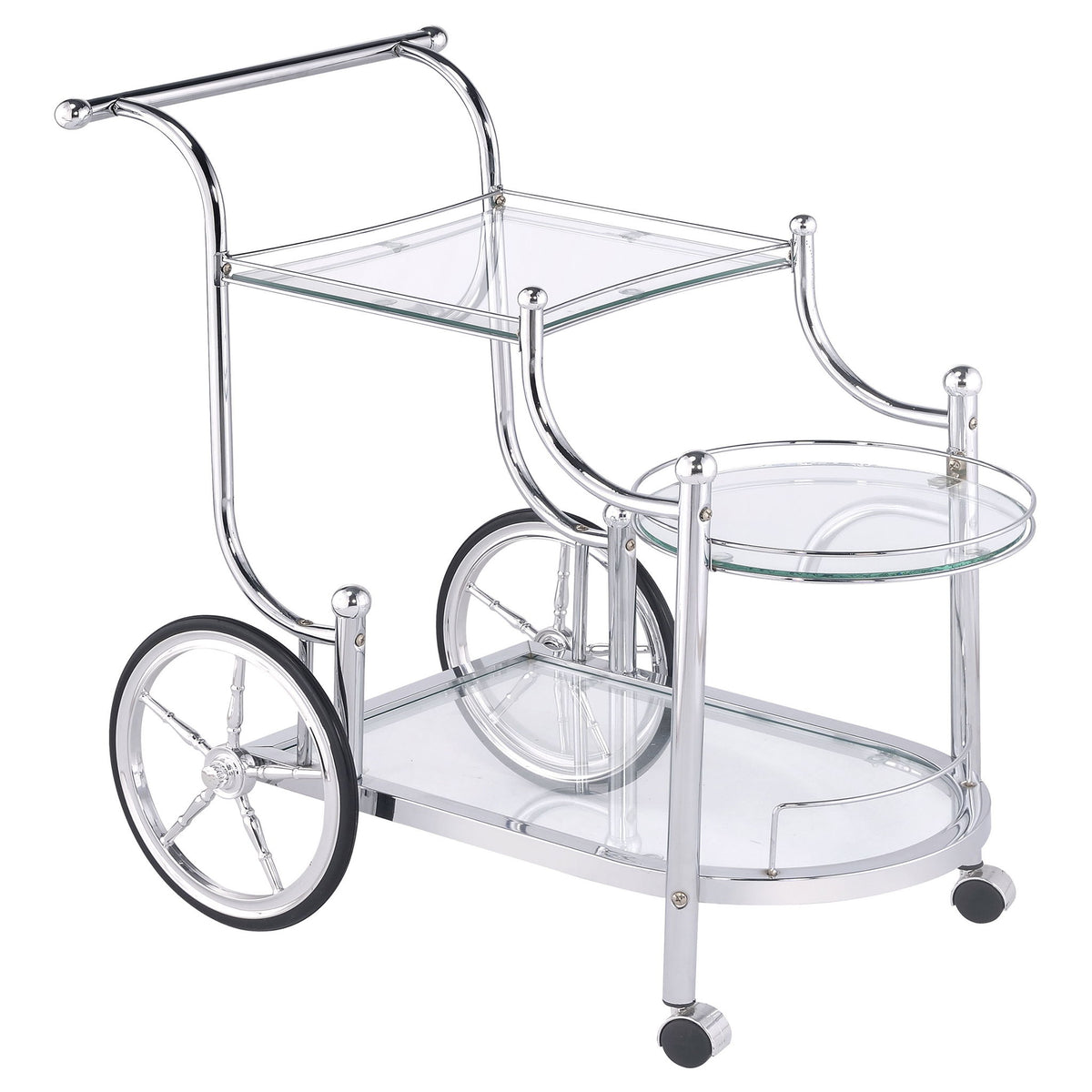 Reia - 3 Tier Cart With Casters & Tempered Glass Design - Chrome