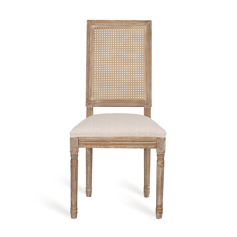 French Country Dining Chair With Rectangular Cane Backrest And Smooth Upholstered Seating - R&R Furniture Gallery (Fountain Valley, CA)