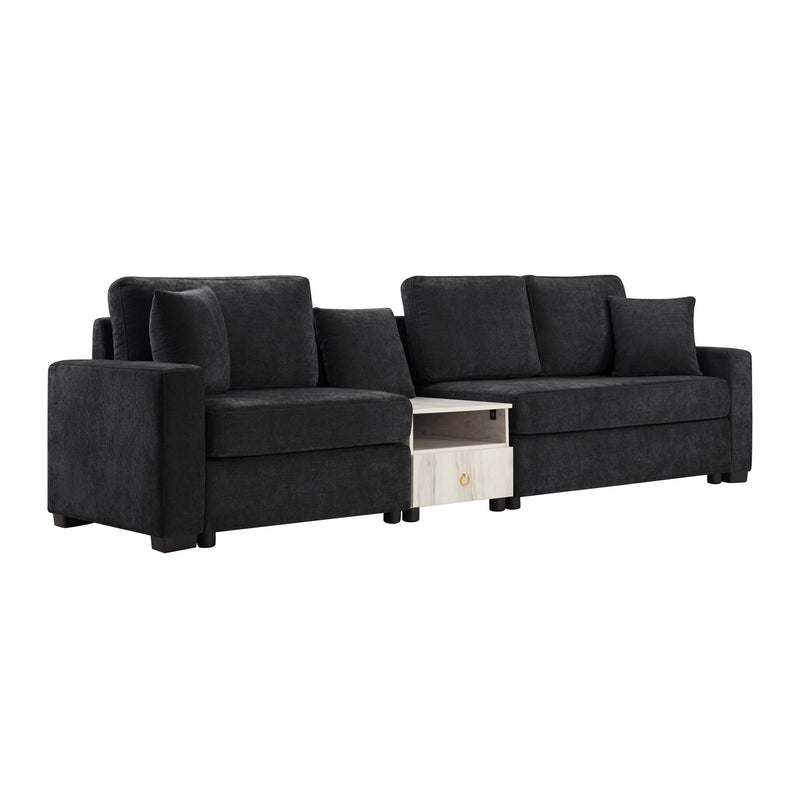 Noble House modular sofa couch with storage armrest and center console, featuring plush cushions and modern design for living room comfort.