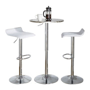 Lumi Source 3-piece bistro bar set with round table and adjustable oval footrests, ideal for contemporary dining spaces.