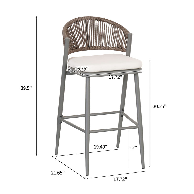 Outdoor Bar Height Metal Frame Counter Stools With Scallop Shaped Backrest & Water Resistant Cushions - R&R Furniture Gallery (Fountain Valley, CA)