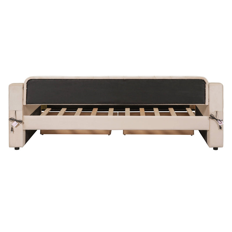 Upholstered Daybed With Storage Armrests And USB Port - R&R Furniture Gallery (Fountain Valley, CA)