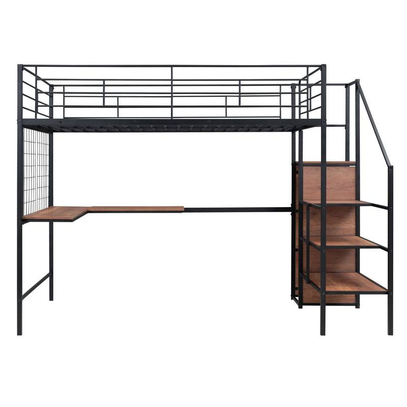 Loft Bed With Desk And Grid, Stylish Frame With Lateral Storage Ladder And Wardrobe - R&R Furniture Gallery (Fountain Valley, CA)