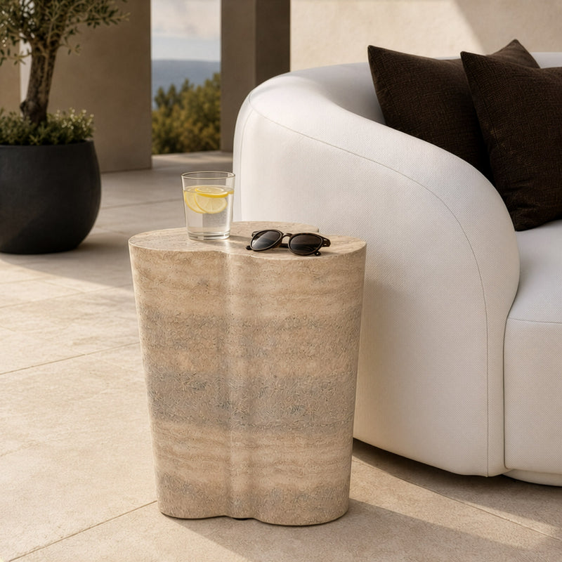 Meru - Modern Faux Travertine Concrete End Table — view 5