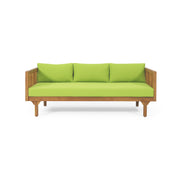 Noble House Claremont 3-seater teak acacia wood daybed sofa with water-resistant cushions, outdoor furniture for relaxing spaces.