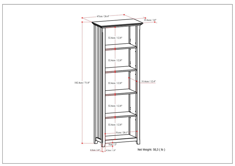 Acadian - 5 Shelf Bookcase, Handcrafted - R&R Furniture Gallery (Fountain Valley, CA)