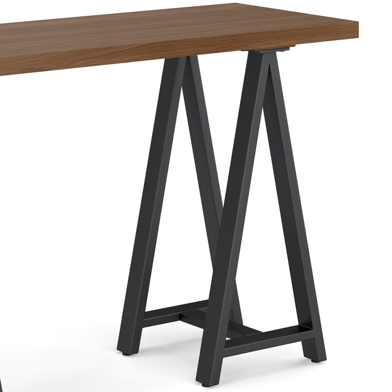 Handcrafted solid wood sawhorse coffee table by Simpli-Home with sturdy legs and a natural finish.