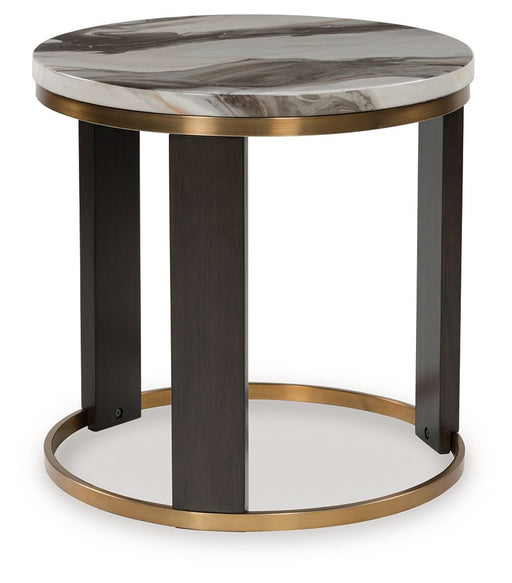 Jazmore - Round End Table - Brown / Brass Finish - R&R Furniture Gallery (Fountain Valley, CA)
