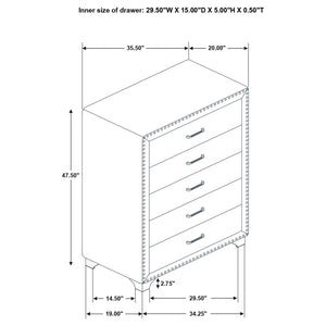 5 Drawer Bedroom Chest With Crystal Pulls