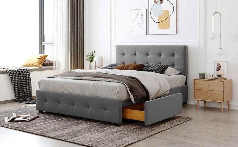 Upholstered Platform Bed With Classic Headboard And Drawers, No Box Spring Needed - R&R Furniture Gallery (Fountain Valley, CA)