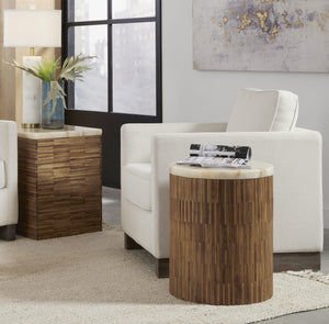 One Stone Wood Tile End Table in Onyx and Solid Teak