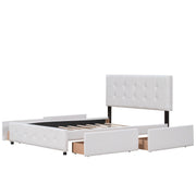 DreamHaus upholstered storage bed with classic headboard and built-in drawers, no box spring needed, modern bedroom furniture.