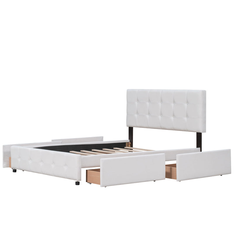 DreamHaus upholstered storage bed with classic headboard and built-in drawers, no box spring needed, modern bedroom furniture.