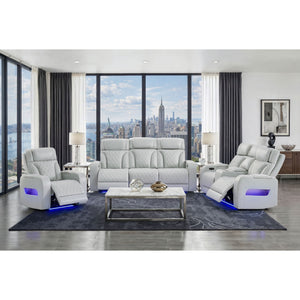 Julian - Power Reclining Sofa With Footrest And LED Lighting - Silver