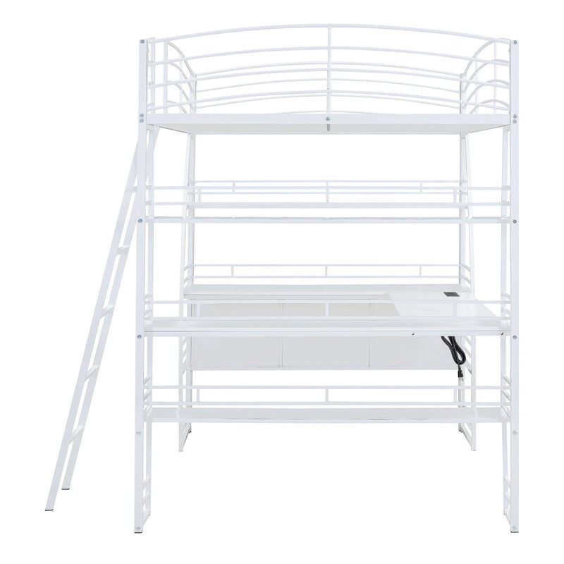 Loft Bed With 4 Layers Of Shelves And L-Shaped Desk, Stylish Metal Frame Bed With A Set Of Sockets, USB Ports And And Wireless Charging - R&R Furniture Gallery (Fountain Valley, CA)