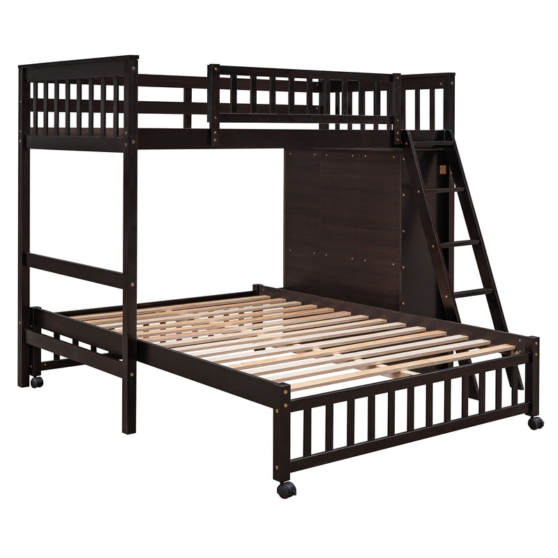 DreamHaus bunk bed with six drawers, flexible shelves, and a bottom bed on wheels, ideal for space-saving bedroom storage.