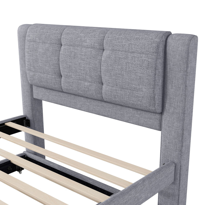 Upholstery Platform Bed With Trundle, Trundle Can Be Flat Or Erected - R&R Furniture Gallery (Fountain Valley, CA)