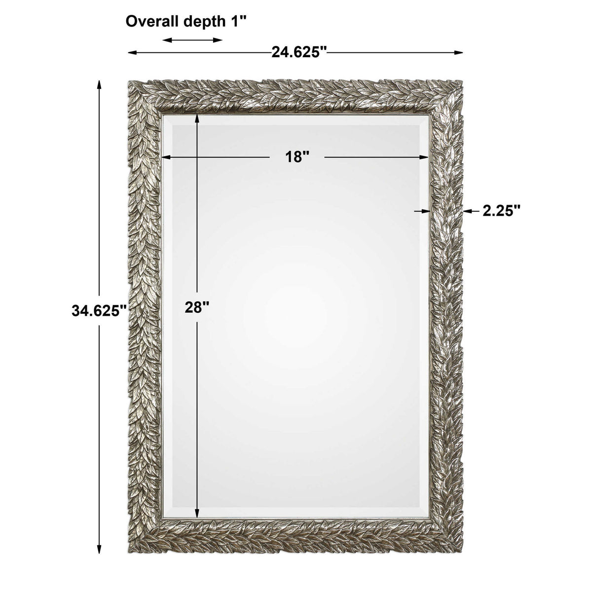 Uttermost Evelina Leaves Silver Wall Mirror with intricate leaf design and polished silver finish.
