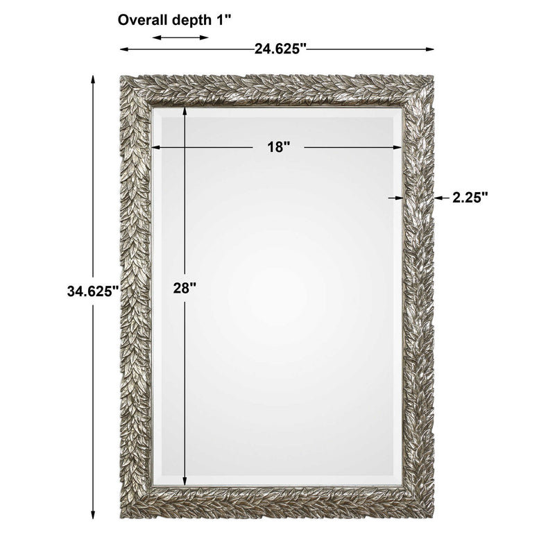 Uttermost Evelina Leaves Silver Wall Mirror with intricate leaf design and polished silver finish.