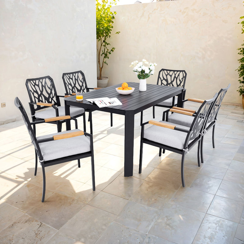 Outdoor Patio Furniture Dining Set With Sunbrella Fabric, Rectangular Table With Umbrella Hole - R&R Furniture Gallery (Fountain Valley, CA)