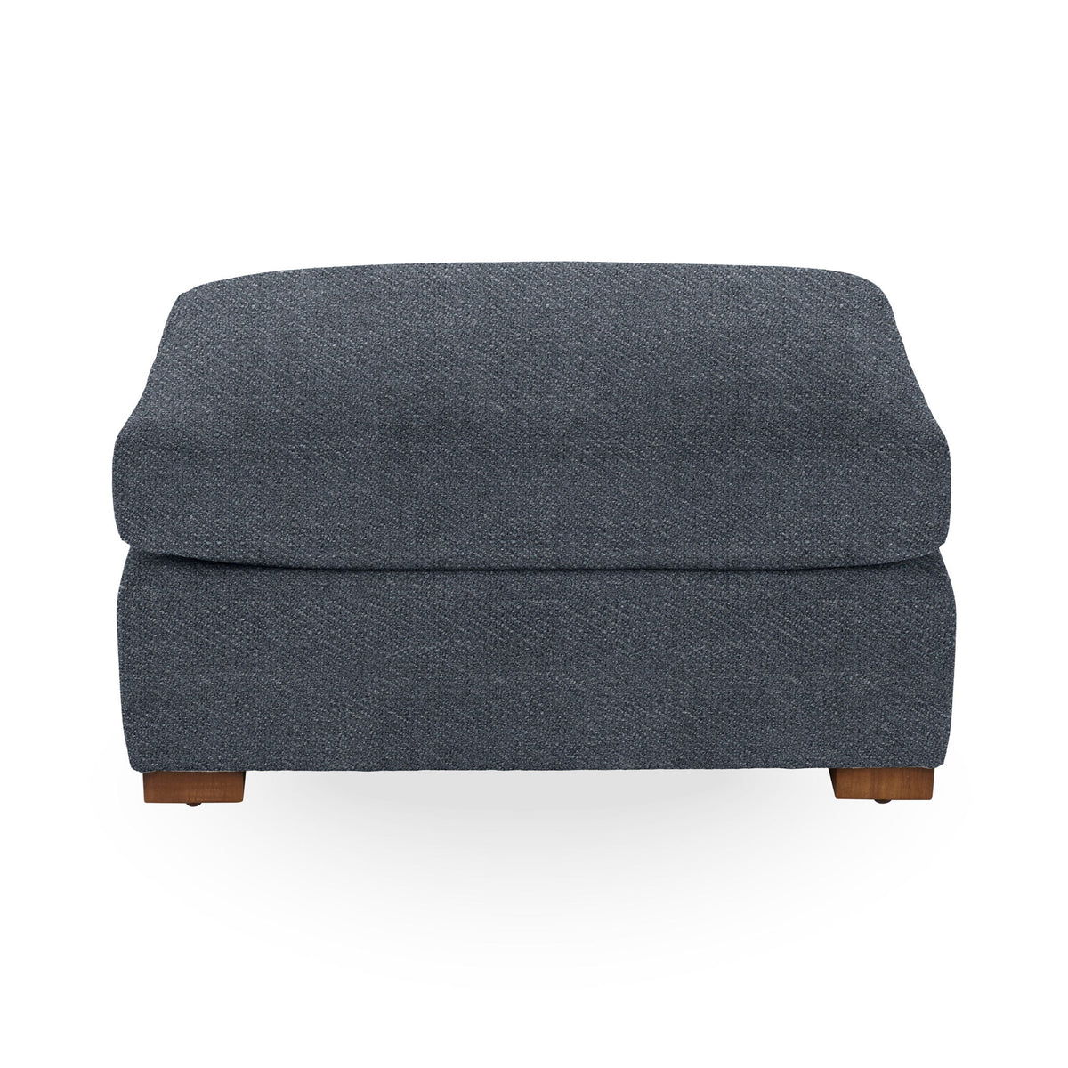 Classic Home Audrey upholstered ottoman with cushioned top and wooden legs, versatile for living room or bedroom décor.
