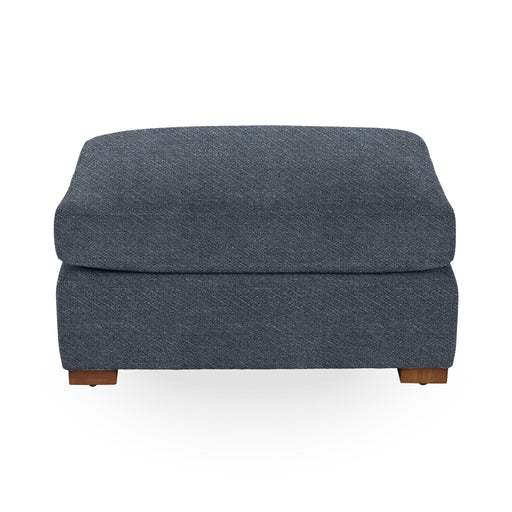 Classic Home Audrey upholstered ottoman with cushioned top and wooden legs, versatile for living room or bedroom décor.