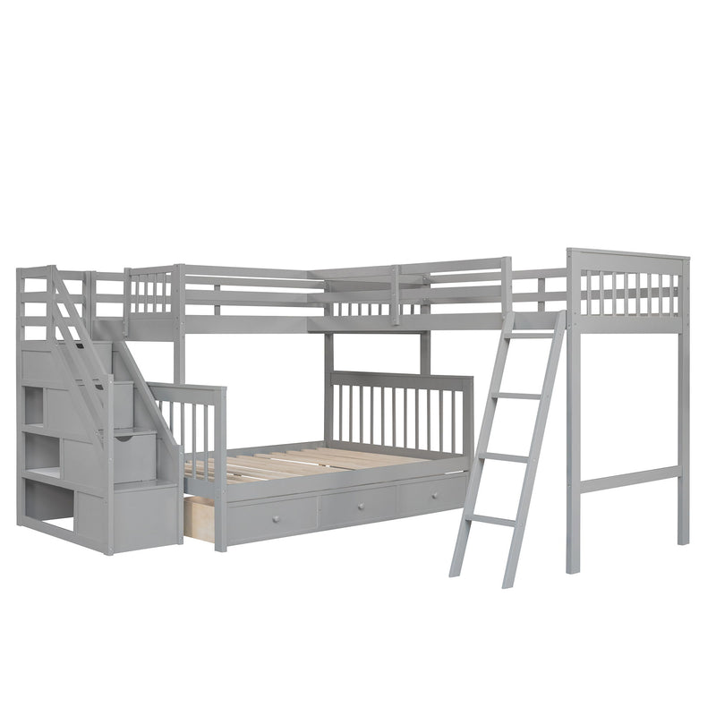 Solid L Shaped Bunk Bed With 3 Drawers, Ladder And Staircase - R&R Furniture Gallery (Fountain Valley, CA)