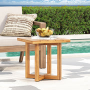 Noble House Ella square side table with cross stretcher base, featuring a sleek wooden top and modern design.