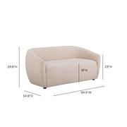 TOV Furniture Jordan stationary loveseat with plush cushions and modern design, beige fabric upholstery, and wooden legs.