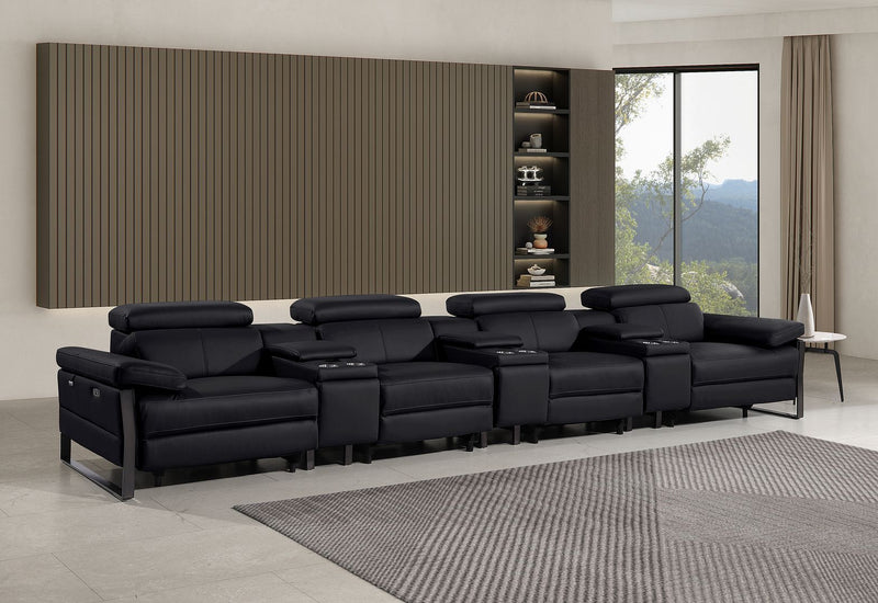 1246 - Modular Power Triple Reclining Triple Console Sofa With Power Reclining Headrests - R&R Furniture Gallery (Fountain Valley, CA)
