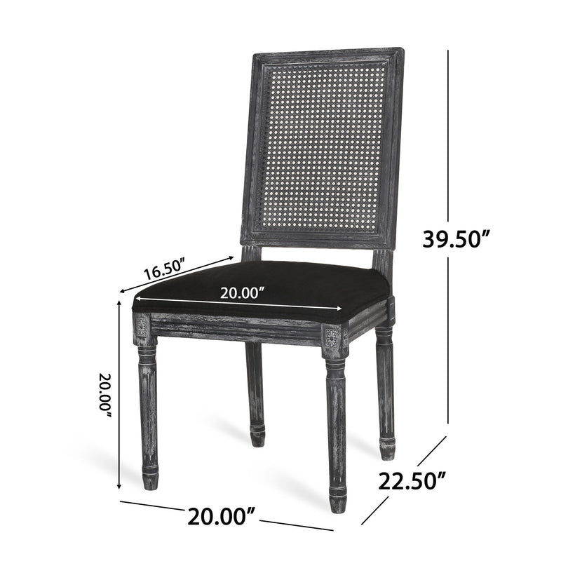 French Country Dining Chair With Rectangular Cane Backrest And Smooth Upholstered Seating - R&R Furniture Gallery (Fountain Valley, CA)