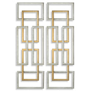 Uttermost Aerin gold geometric wall art set of 2, modern wall decor with angular metal designs on a neutral background.
