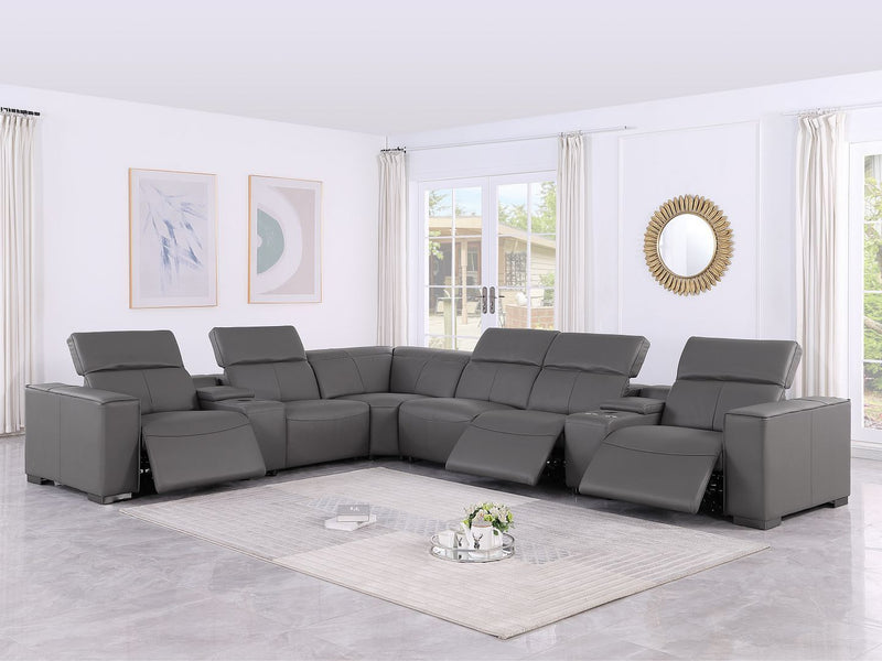 1208 - 8 Piece L Shaped Leather Sectional With 3 Power Recliners & Power Headrests