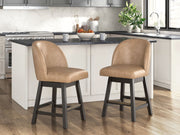 Neymorton - Upholstered Swivel Faux Leather Barstool (Set of 2) - Dark Grayish Brown - R&R Furniture Gallery (Fountain Valley, CA)
